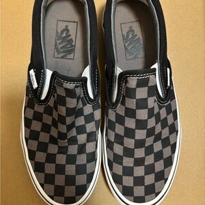 Vans Black and Brown Checkered Slip-On Sneakers